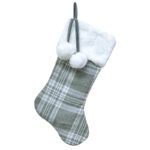 Stocking Gray/White/ Plaid w/Faux Fur Cuff &amp; Pompoms