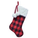 Stocking Red/Black Buffalo Plaid w/Faux Fur Cuff &amp; Pompoms