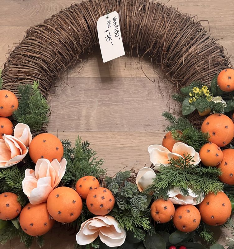 Large Twig and Orange Wreath w/ Flowers