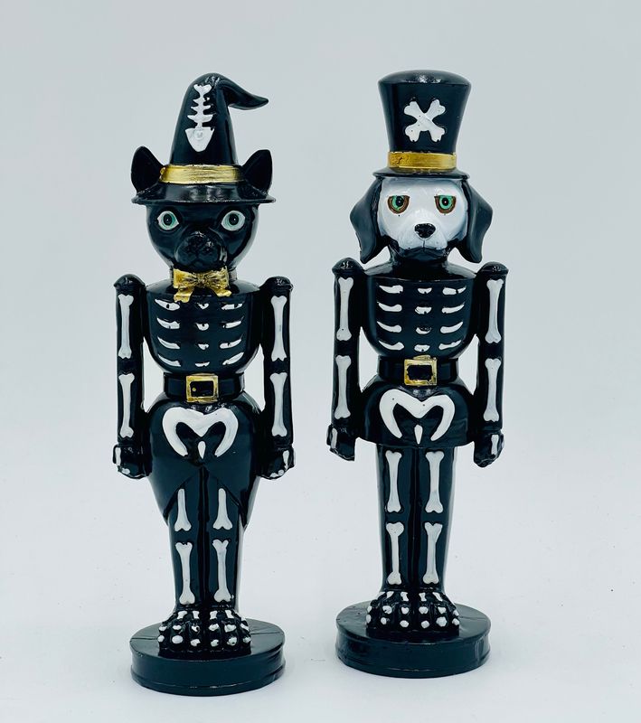 Poly Resin Dog &amp; Cat Skeleton Nutcracker