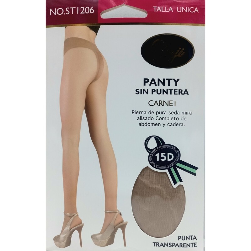 Panty sin puntera color Carne, Beis, Bronce, Negro 15D