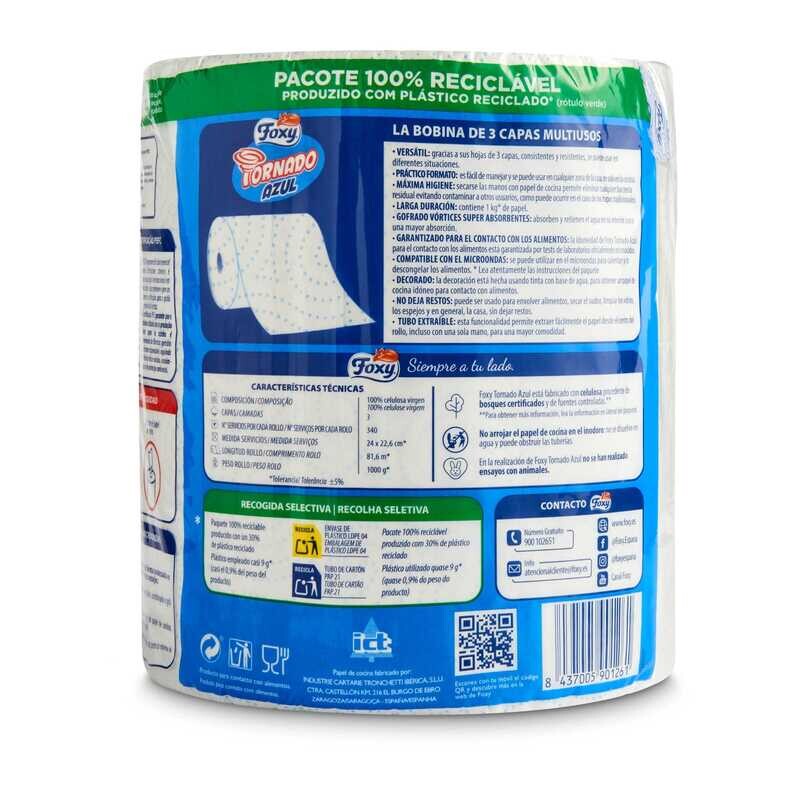 Papel de Cocina Foxy Tornado Azul - 3 Capas