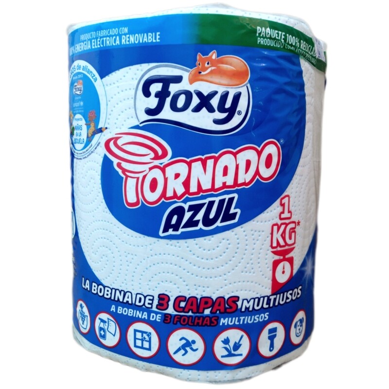 Papel de Cocina Foxy Tornado Azul - 3 Capas