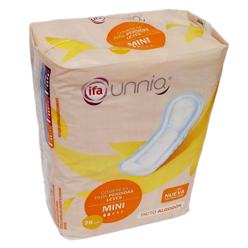 Compresa ifa UNNIA Para PÉRDIDAS LEVES MINI 20 unid. - Tacto Algodón