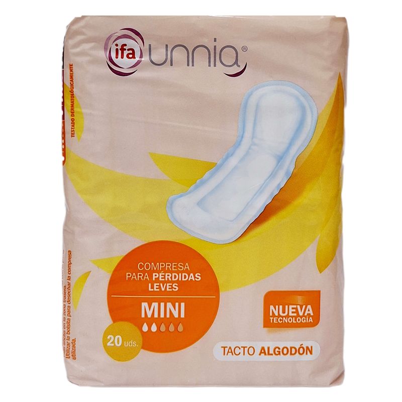 Compresa ifa UNNIA Para PÉRDIDAS LEVES MINI 20 unid. - Tacto Algodón