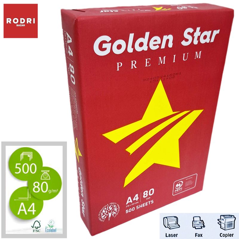 Folios Golden Star Papel Premium A4  80grs. - Paquete 500 unid.