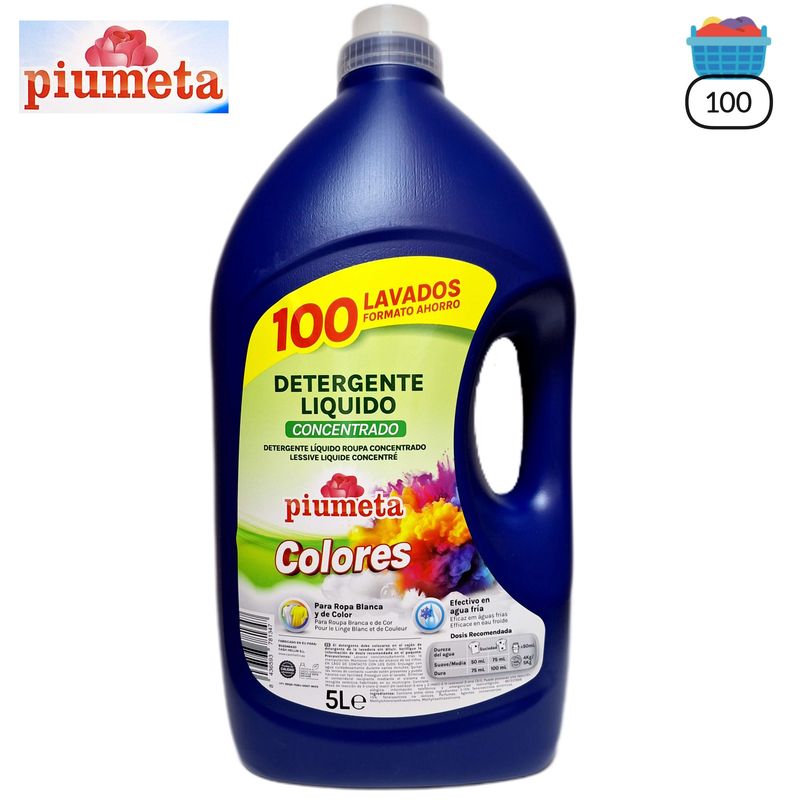 Detergente Líquido Concentrado  Piumeta Colores - 100 Lavados - 5 Litros