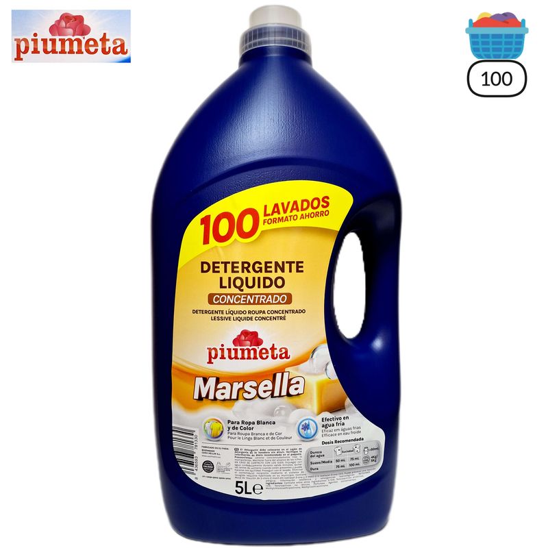 Detergente Líquido Concentrado  Piumeta Marsella - 100 Lavados - 5 Litros