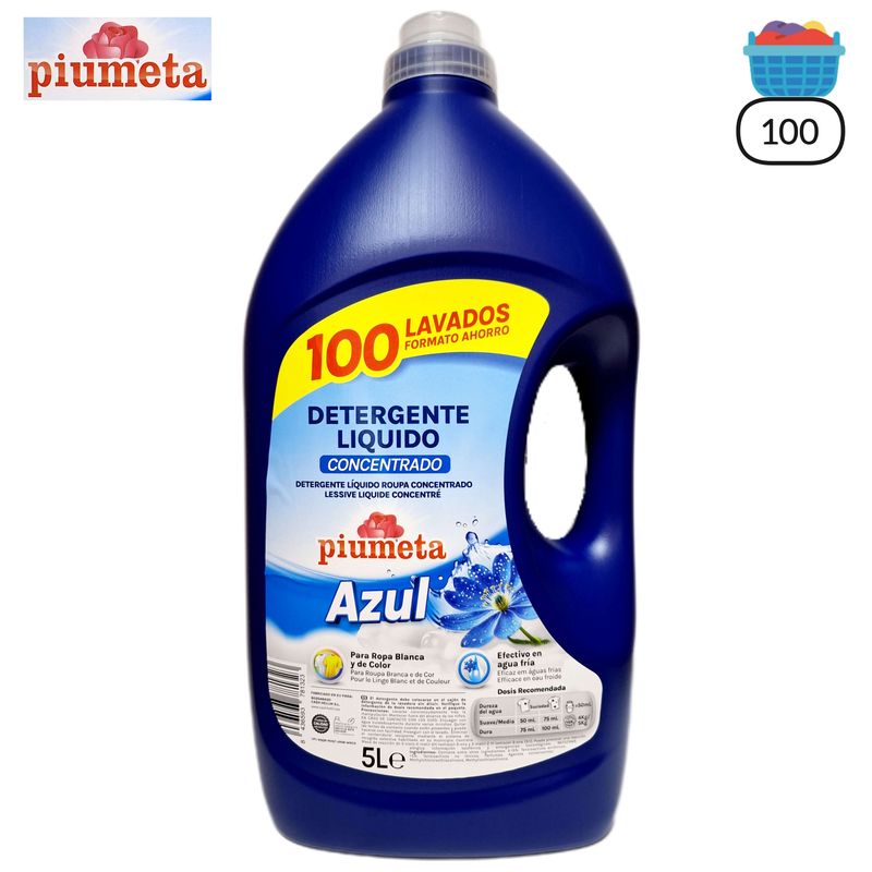 Detergente Líquido Concentrado  Piumeta Azul - 100 Lavados - 5 Litros