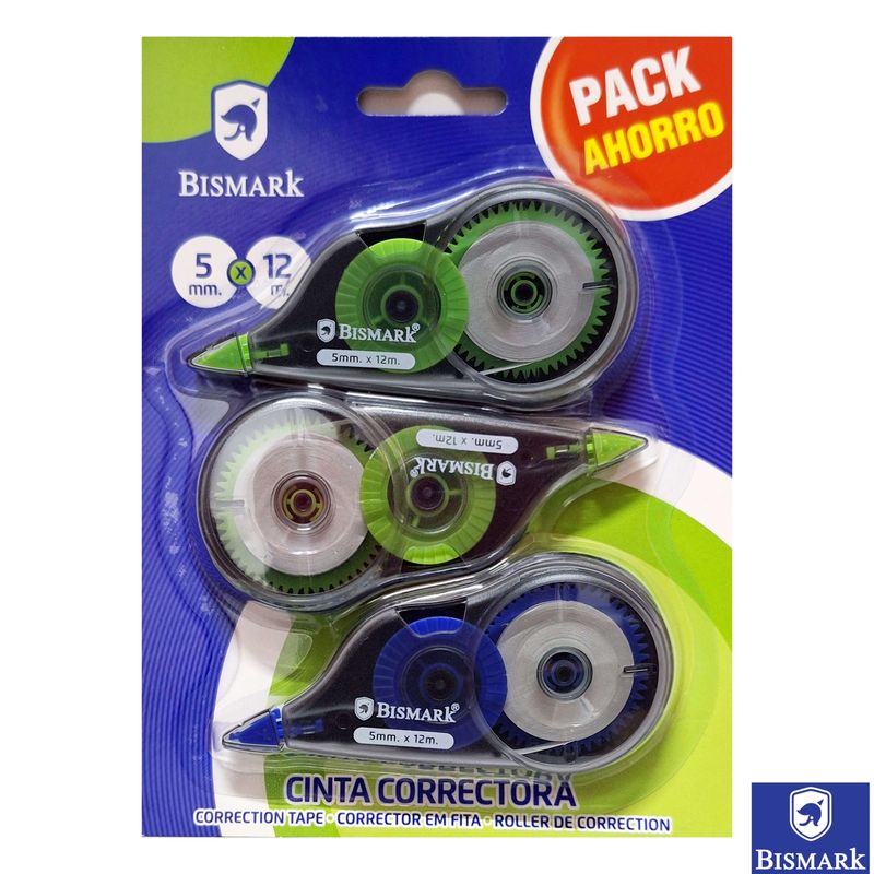 Cinta Correctora Bismark 5mm x 12metros Pack Ahorro 3unid.