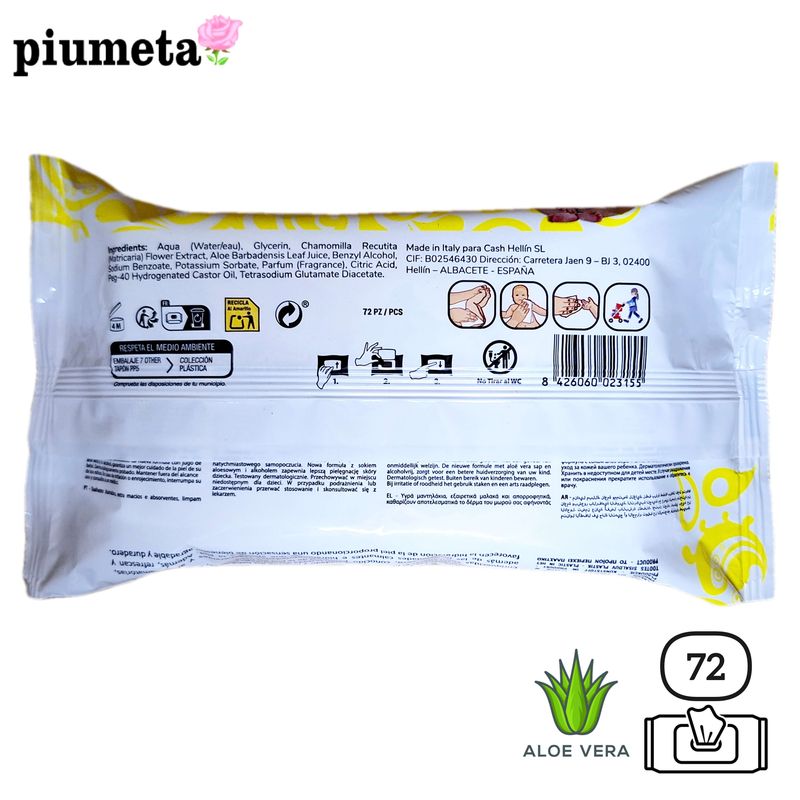 Toallitas Húmedas Piumeta 72 unid. Aloe Vera
