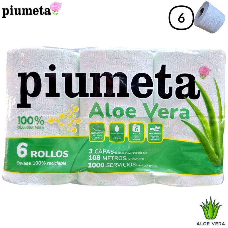 Papel Higiénico Piumeta Alove Vera - 6 Rollos - 3 Capas.