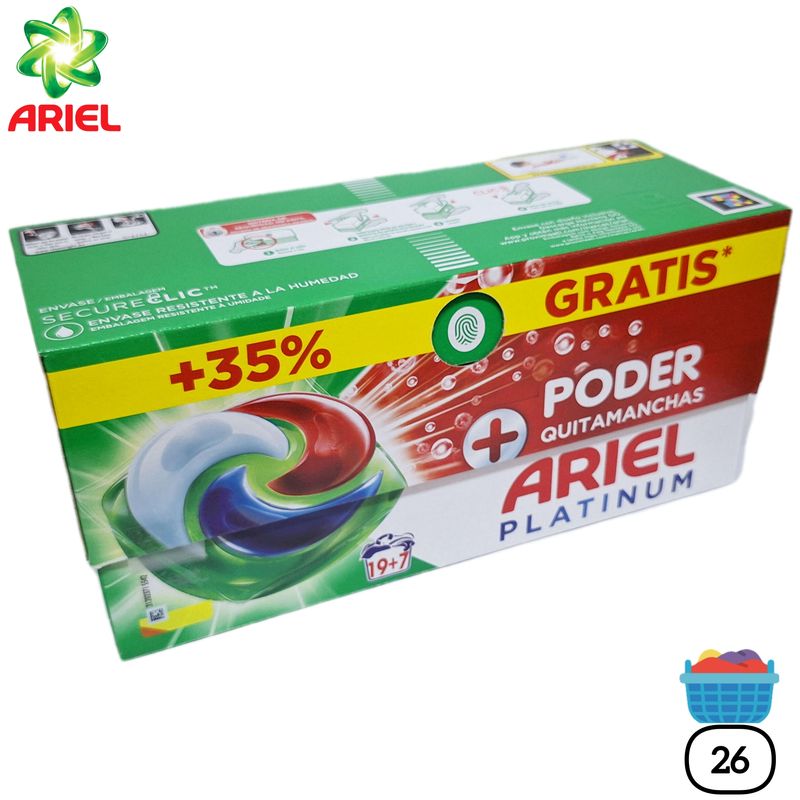 Detergente en Cápsulas Ariel Pods Platinum - Poder Quitamanchas - 26 Lavados