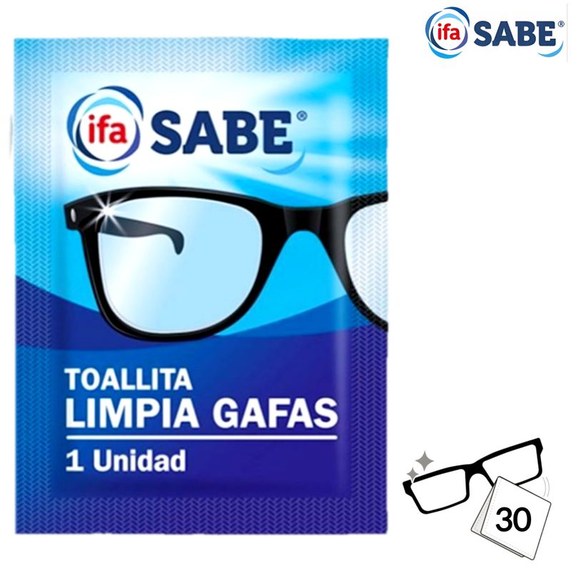 Toallitas Limpia Gafas ifa SABE - 30 unidades. Para todo tipo de lentes.