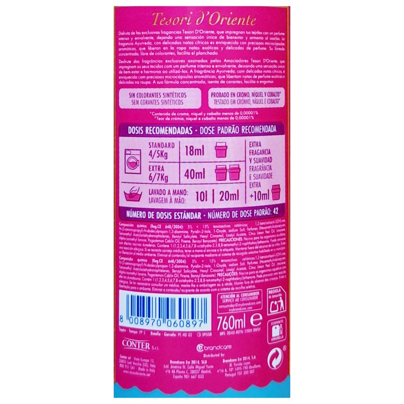 Tesori d'Oriente - Suavizante Aromático Concentrado Textil Ayurveda - AMLA Y PATCHOULI - 42 Lavados.