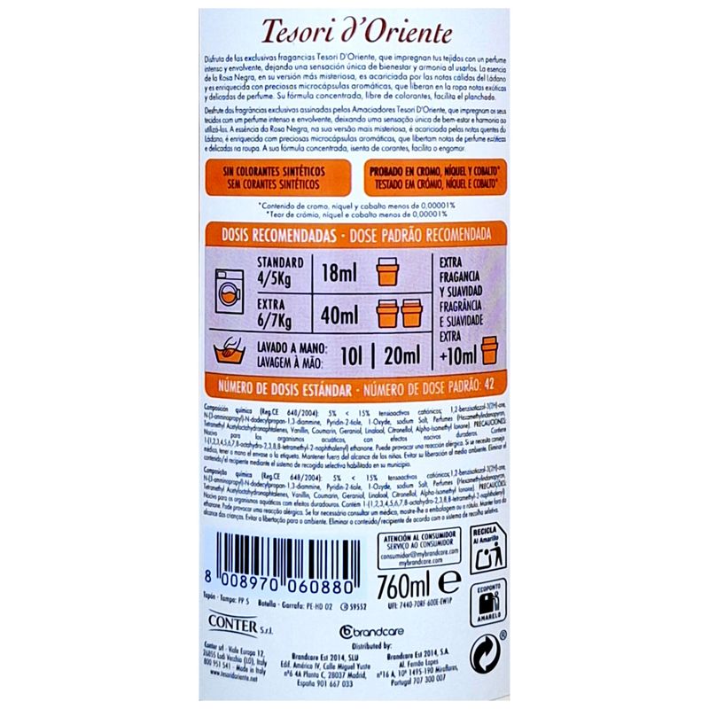 Tesori d'Oriente - Suavizante Aromático Concentrado Textil Byzantium - ROSA NEGRA Y LÁDANO - 42 Lavados.
