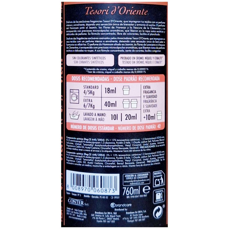 Tesori d'Oriente - Suavizante Aromático Concentrado Textil Hammam - ARGÁN Y FLOR DE NARANJO - 42 Lavados.