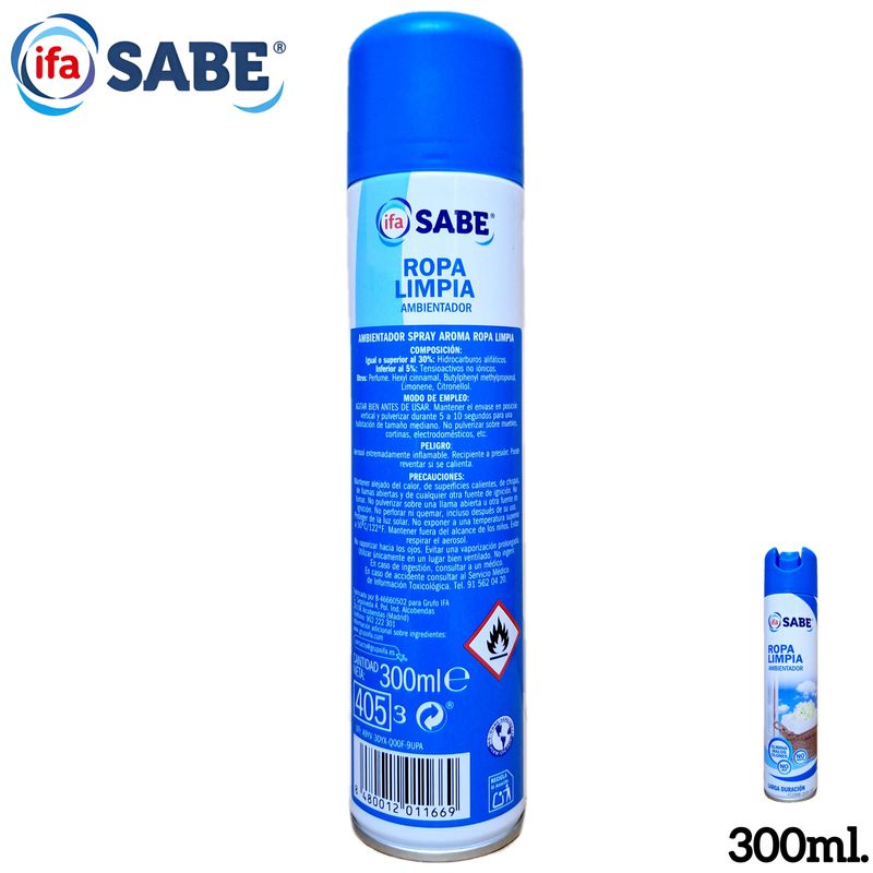 Ambientador Ropa Limpia ifa SABE - Larga Duración - 300ml.