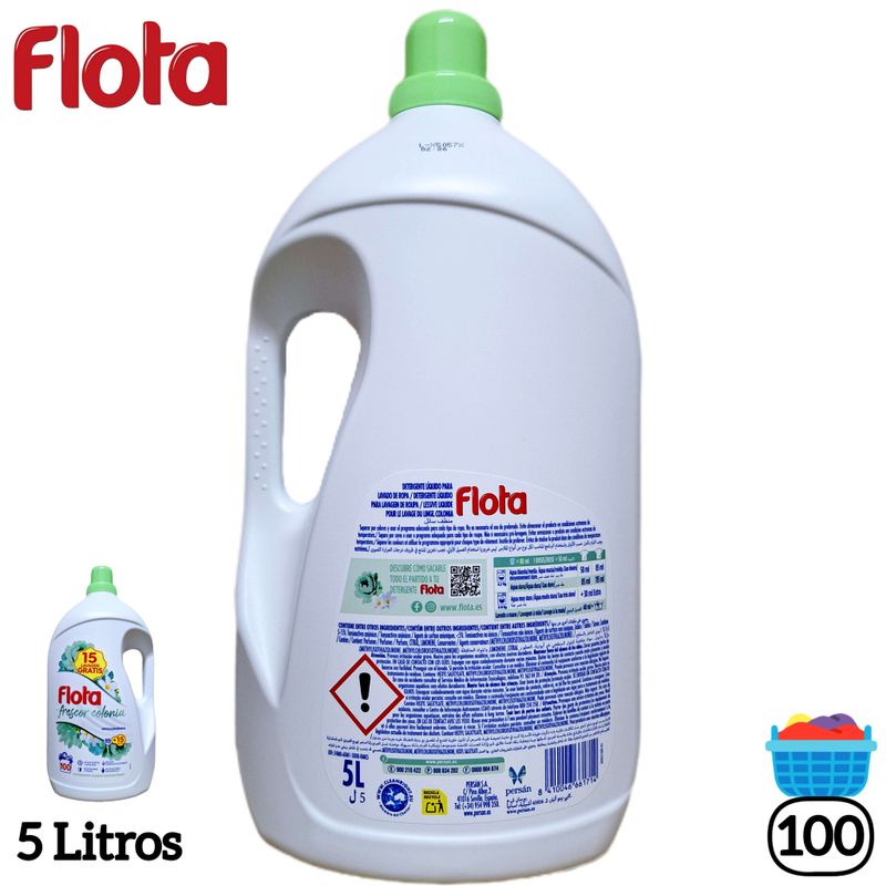 Detergente Líquido Flota Frescor Colonia Hipoalergénico - 100 Lavados - 5 Litros
