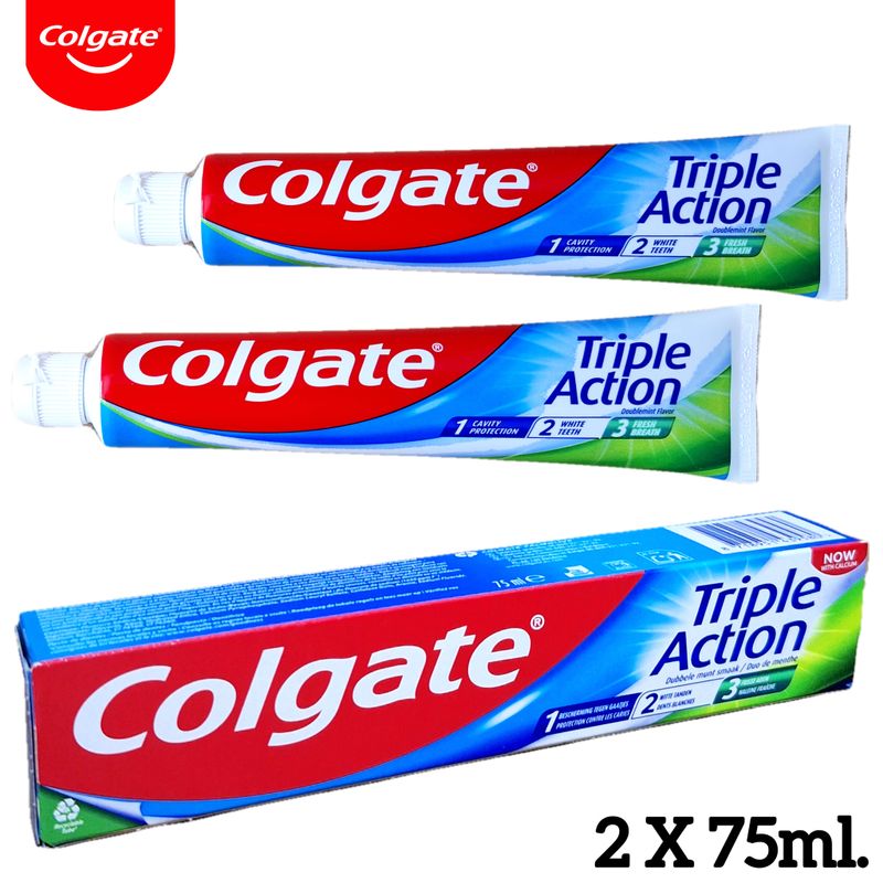 Pasta de dientes Colgate Triple Action (Triple Acción) 2 Tubos x 75ml.
