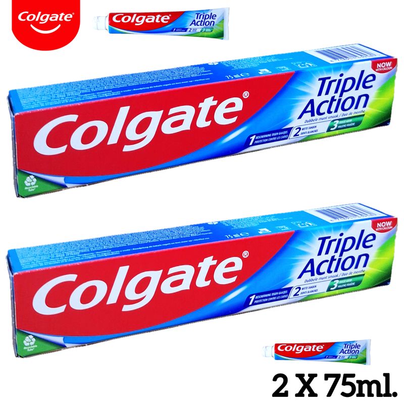 Pasta de dientes Colgate Triple Action (Triple Acción) 2 Tubos x 75ml.