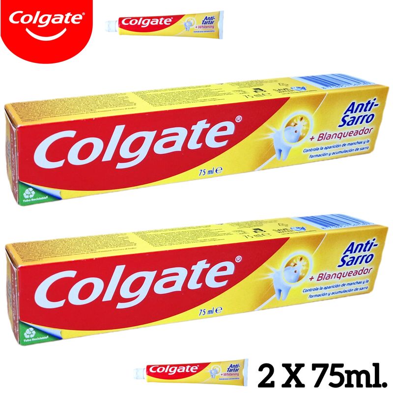 Pasta de dientes Colgate Anti-Sarro + Blanqueador 2 Tubos x 75ml.