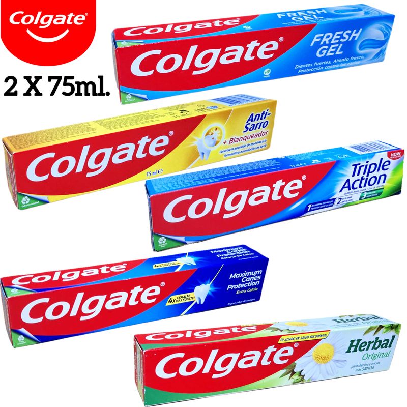 Pasta de dientes Colgate 2 Tubos x 75ml.
