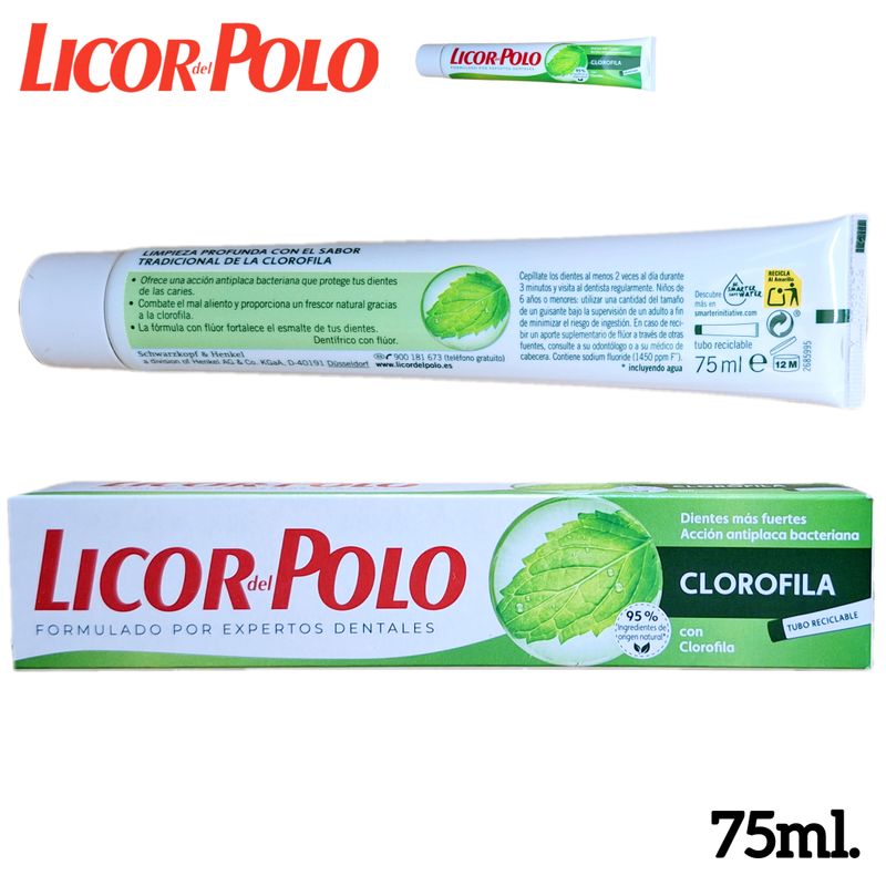 Pasta de dientes Licor del Polo Clorofila 75ml.