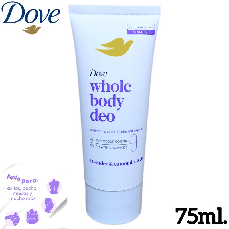 Dove Desodorante Crema Whole Body deo Lavender & Camomile Scent - Axilas, Pecho, Mulos y mucho más - 75ml.