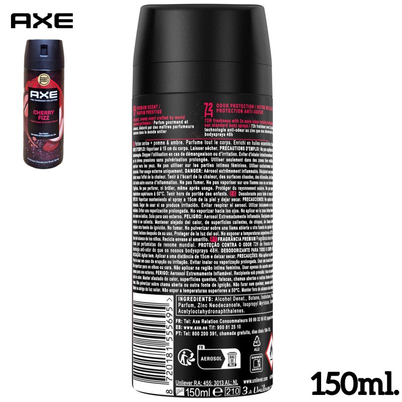 Axe Cherry Fizz - Fine Fragrance Collection - Desodorante Spray Whole Body Scent - 72 horas Fresh - 150ml. Aroma para todo el cuerpo.