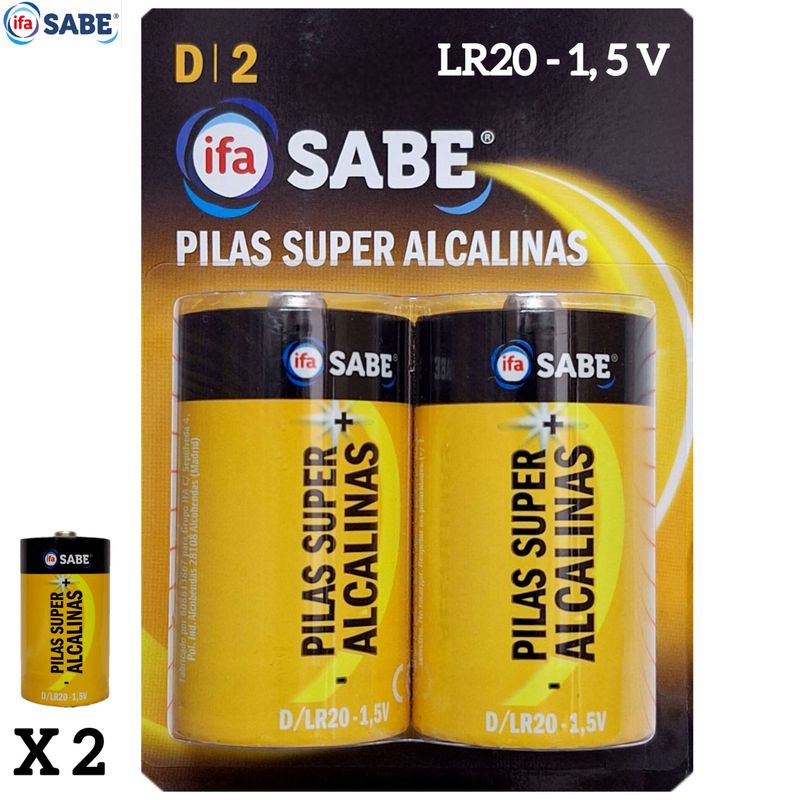 Pilas D/LR20 - 1,5V - 2 unid. ifa SABE - SUPER ALCALINAS