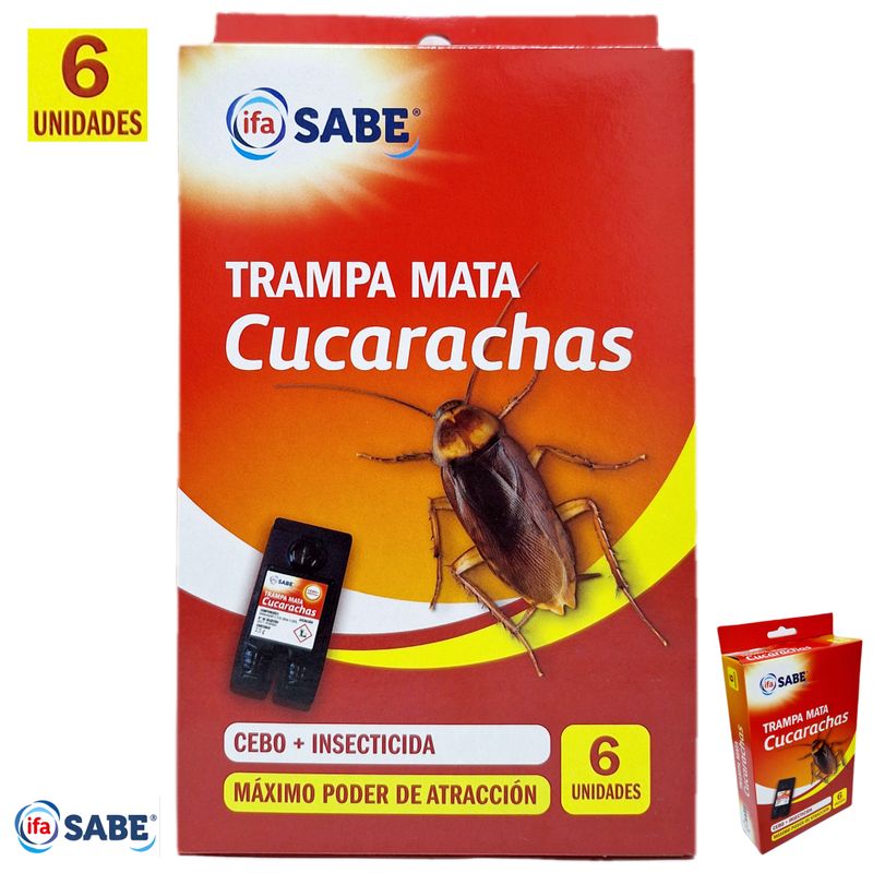 Trampa Mata Cucarachas ifa SABE - Cebo + Insecticida - Máximo poder de Atracción - 6 unidades.