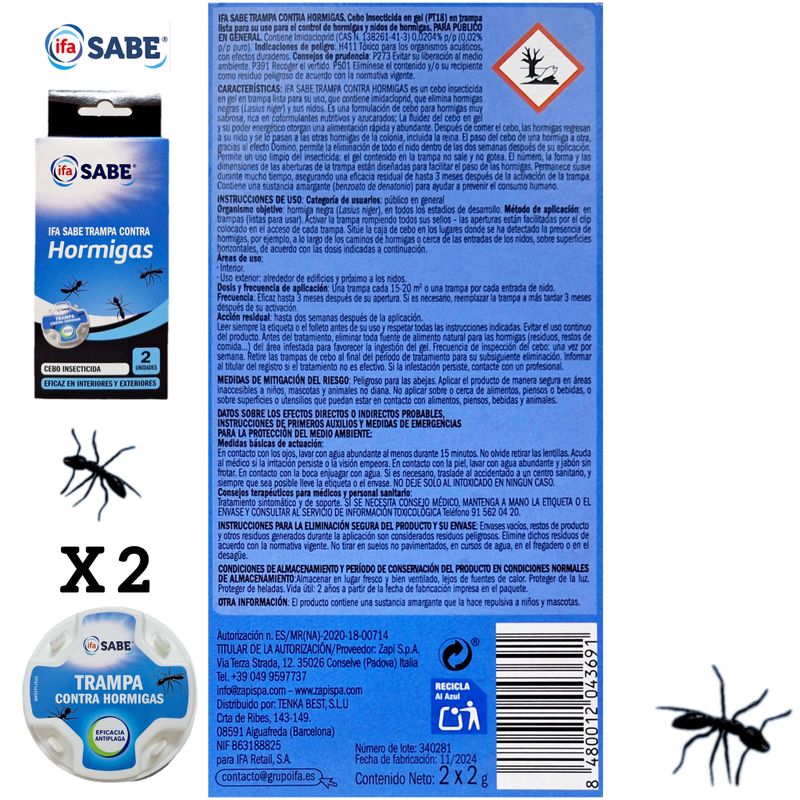 Trampa Contra Hormigas ifa SABE - Cebo Insecticida - Eficaz en Interiores y Exteriores - 2 unidades.