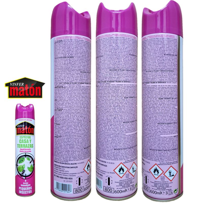 Vinfer Matón Insecticida Especial Casa y Terrazas Acción inmediata Pequeños Insectos - 600ml.