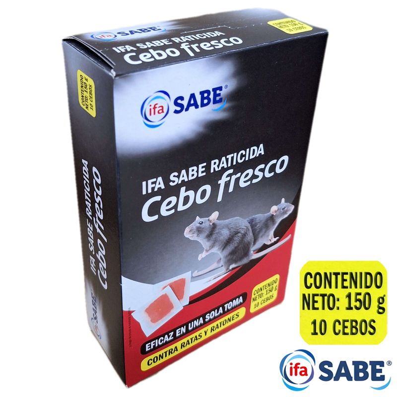 Raticida Cebo Fresco ifa SABE - Contra Ratas y Ratones - Eficaz en una sola toma- 10 Cebos