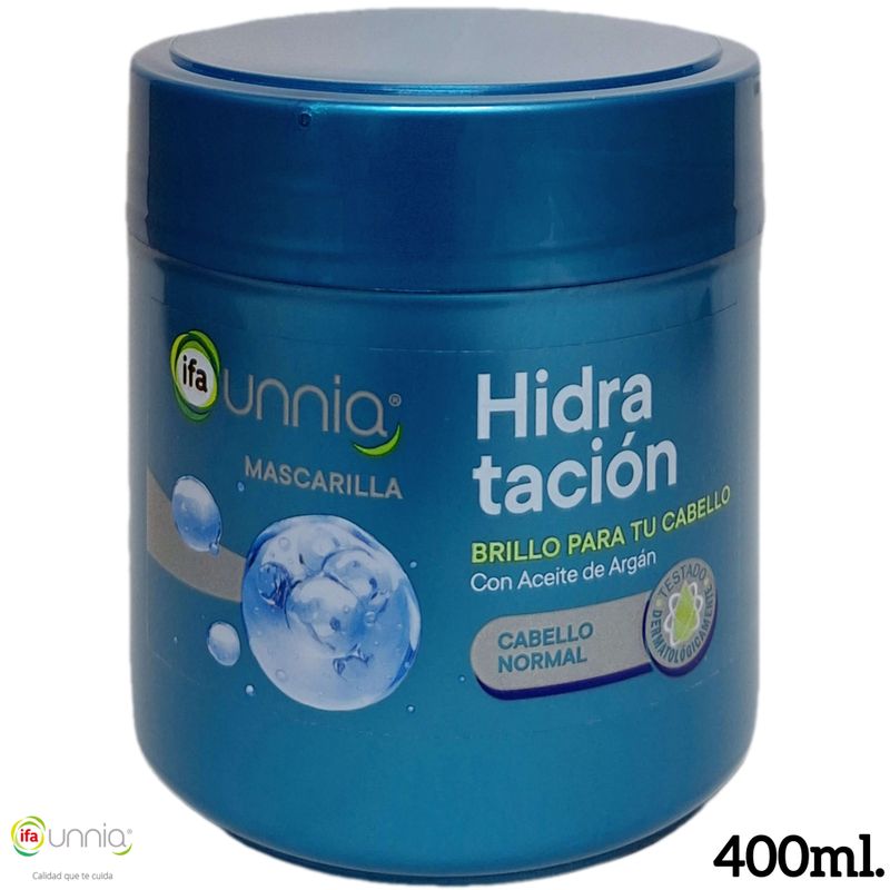 Mascarilla ifa unnia Hidratación - Cabello Normal - Con Aceite de Argán  - 400ml.