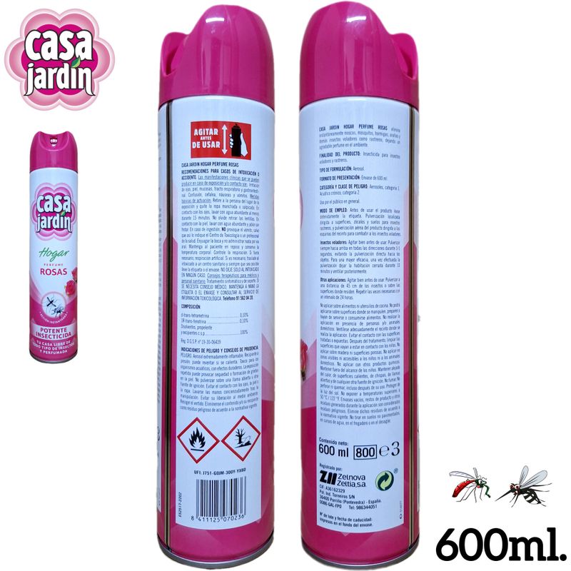 Casa Jardín Hogar Perfume Rosas - Potente Insecticida - 600ml.