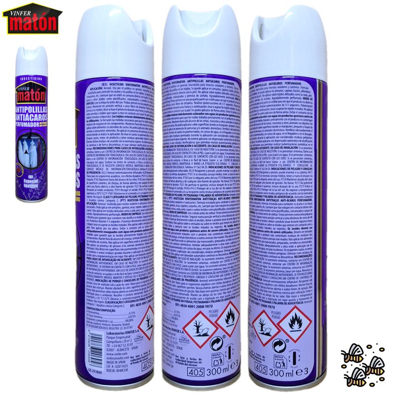 Insecticida Vinfer Matón Antipolillas Antiácaros - Especial Textiles - Perfumador 300ml.