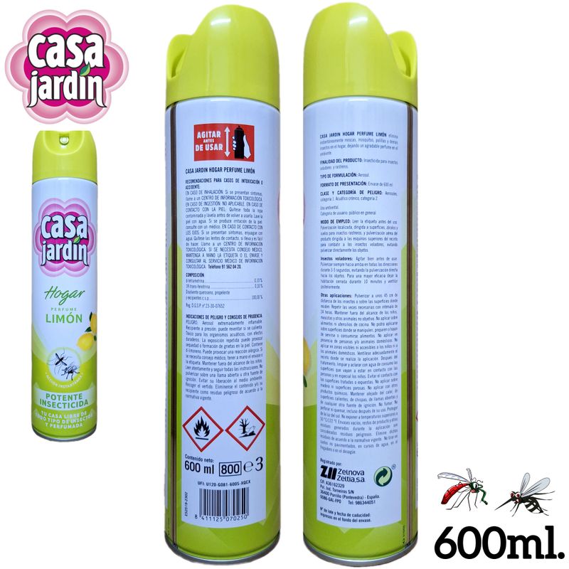 Casa Jardín Hogar Perfume Limón - Potente Insecticida - 600ml.