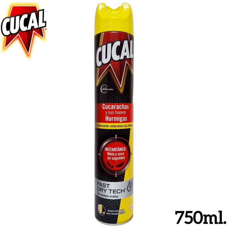 Cucal Insecticida Spray 750ml. Cucarachas y sus Huevos - Hormigas - Instantáneo - Mata y seca en segundos.
