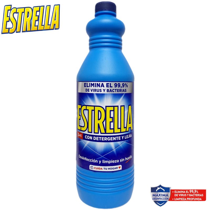 Estrella - Lejía con Detergente Azul 2 en 1 - Desinfección y Limpieza sin Huella - 1430ml.