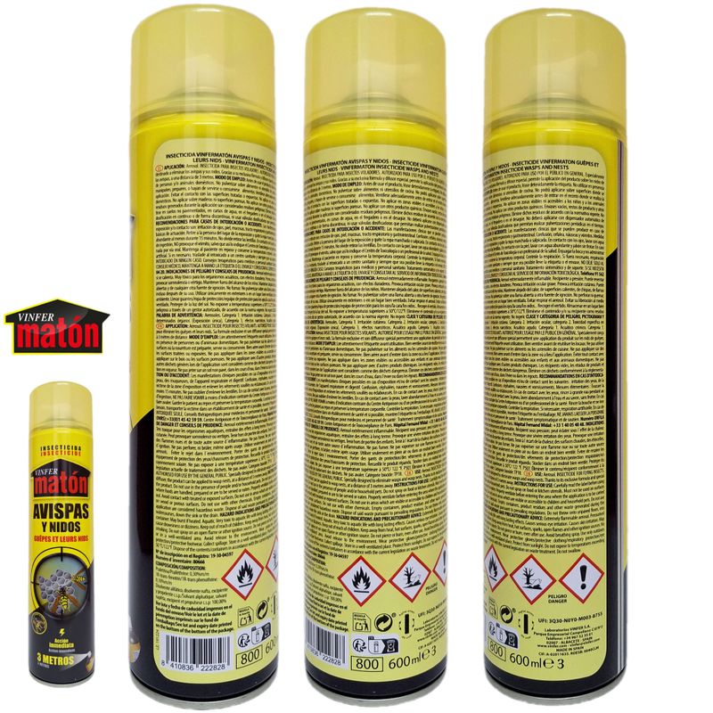 Vinfer Matón Rapid Insecticida para Avispas y Nidos- Acción Inmediata - A distancia 3 Metros - 600ml.