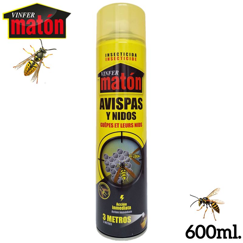 Vinfer Matón Rapid Insecticida para Avispas y Nidos- Acción Inmediata - A distancia 3 Metros - 600ml.