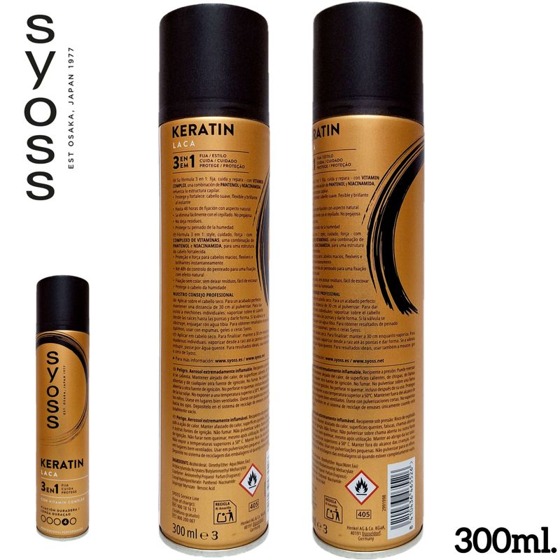 Laca Syoss Keratin 3 en 1 - Fija Cuida Progege - 300ml.