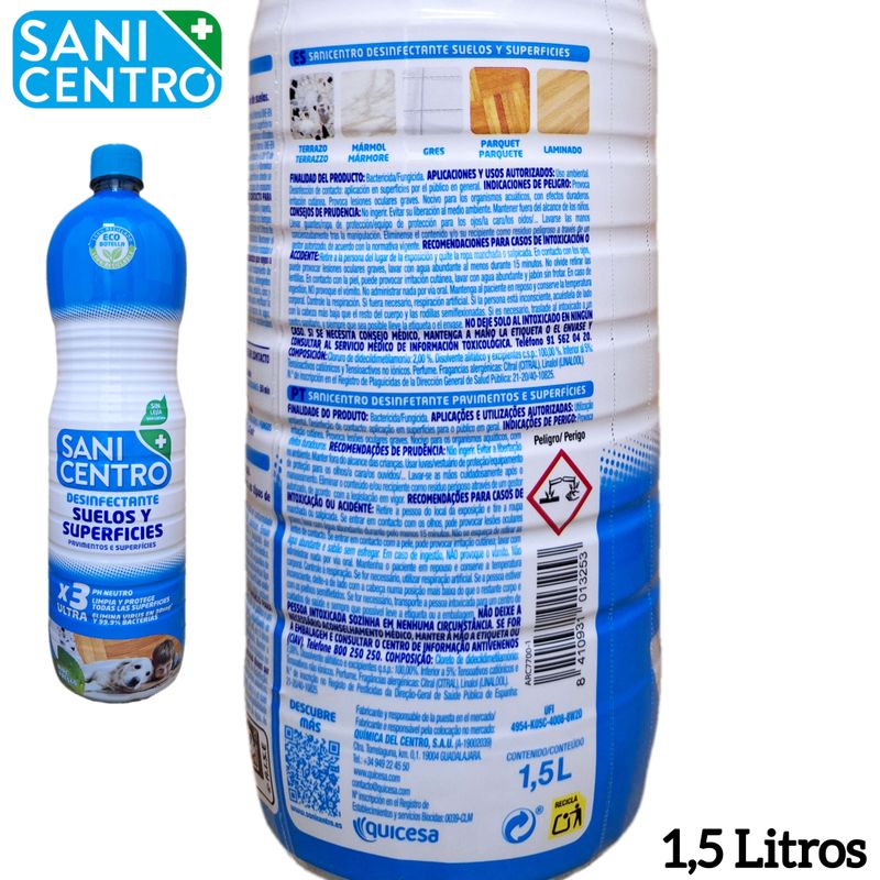 Sanicentro Desinfectante Suelos y Superficies - Sin Lejía - 1500ml.