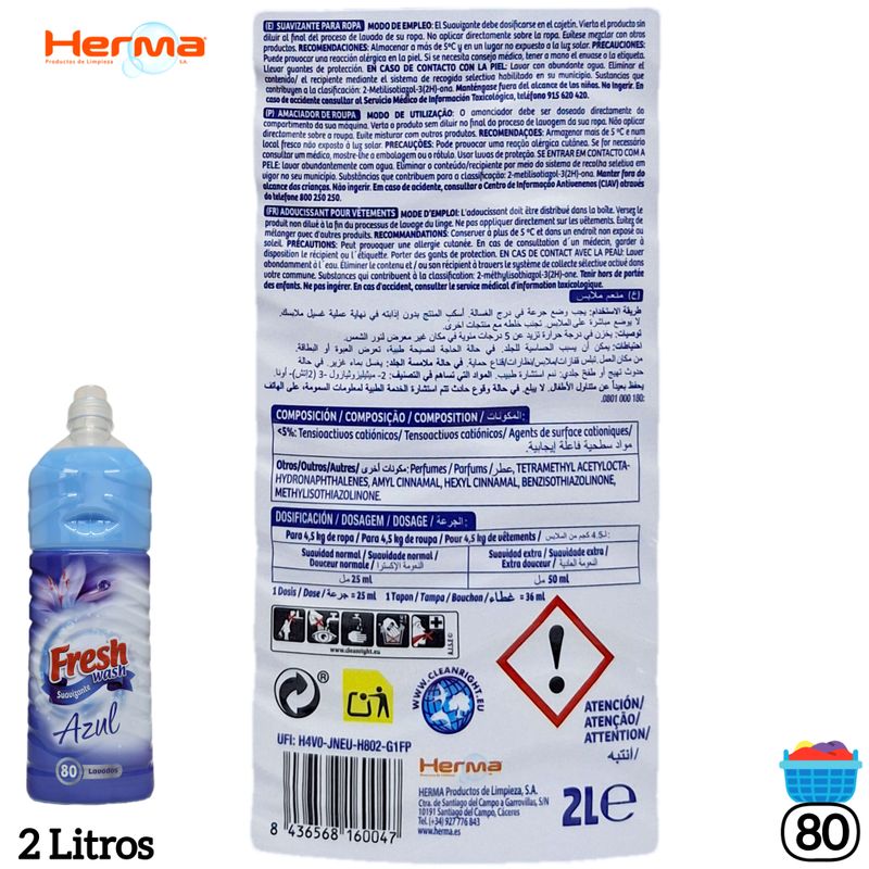 Suavizante Textil Azul Fresh Wash - 80 Lavados - 2 Litros