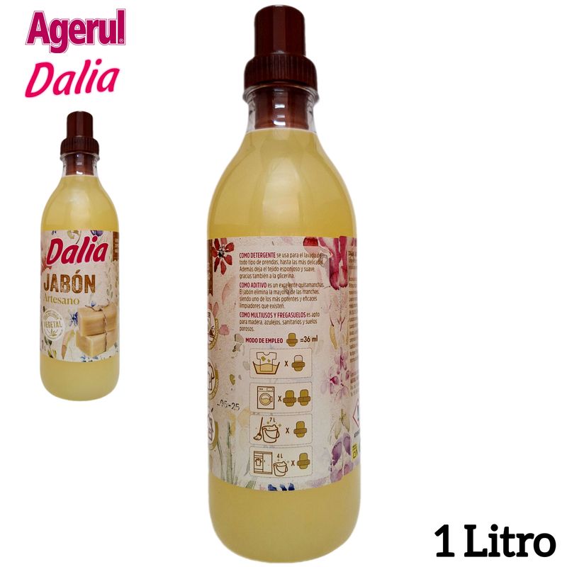 Jabón Líquido Artesano Dalia "Agerul" - 1 Litro 100% Origen Vegetal