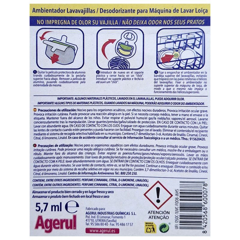 Ambientador Lavavajillas Agerul - Cítrico - 80 Lavados