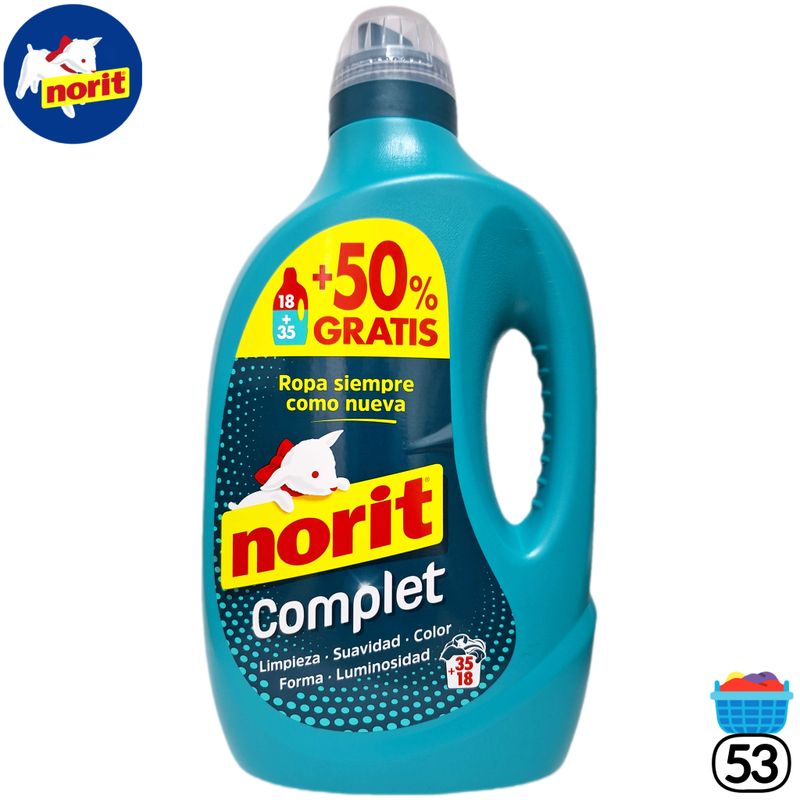 Norit Complet - Detergente para todo tu ropa - Ropa siempre como nueva - 35+18 Lavados - 1750+900ml.