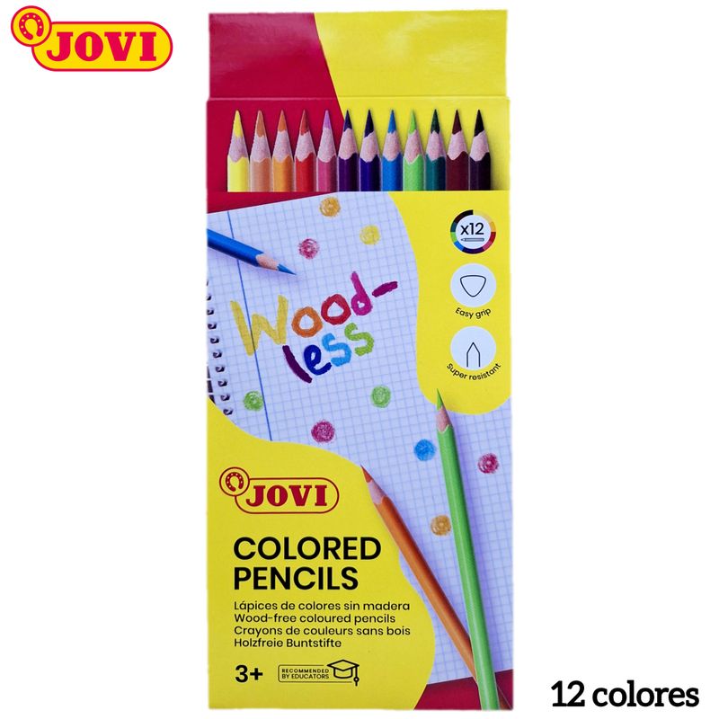 Lápices de Colores Jovi Woodless Pencils Triangulares sin madera - 12 Colores.